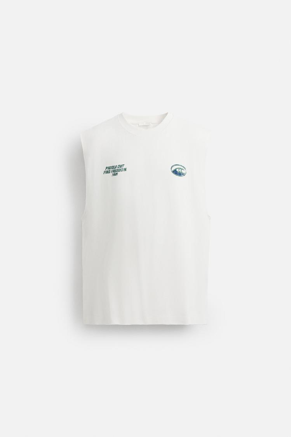 ZARA ФУТБОЛКА С ПРИНТАМИ ИЗ ТКАНИ С ЭФФЕКТОМ ПОТЕРТОСТИ, ЖЕЛТОВАТО-БЕЛЫЙ