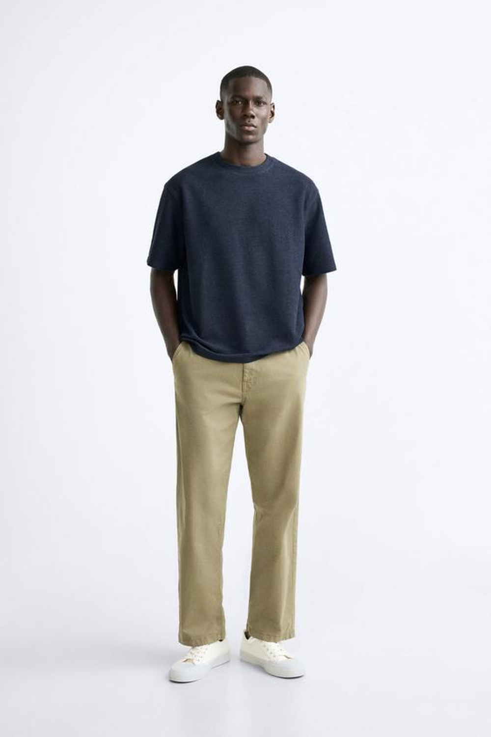 ZARA ФУТБОЛКА ИЗ РЕЛЬЕФНОЙ ТКАНИ, МОРСКОЙ СИНИЙ