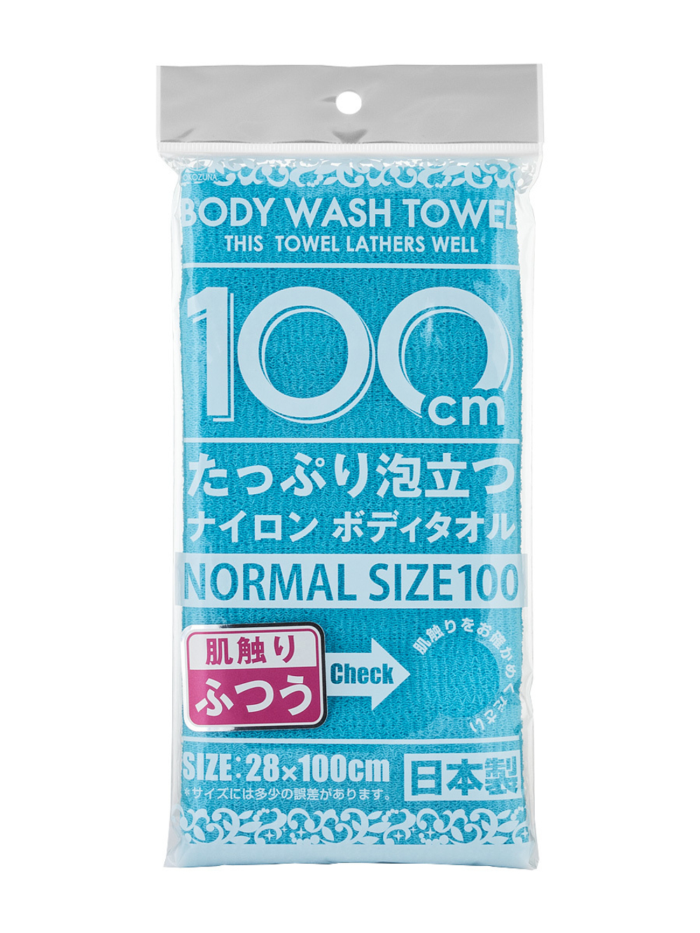 Мочалка для тела массажная средней жесткости голубая 28х100 см Yokozuna Shower Long Body Towel