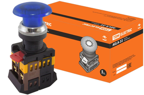 Кнопка AELA-22 "Грибок" синий d22мм неон/230В 1з+1р TDM SQ0704-0035