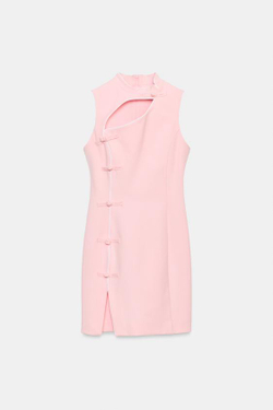 ZARA МИНИ-ПЛАТЬЕ С ЗАСТЕЖКАМИ-АЛАМАР, РОЗОВЫЙ