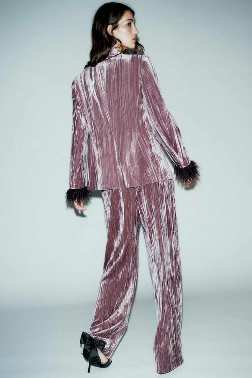 ZARA ШИРОКИЕ БРЮКИ ИЗ ВЕЛЬВЕТА, ЦВЕТ МАЛЬВЫ