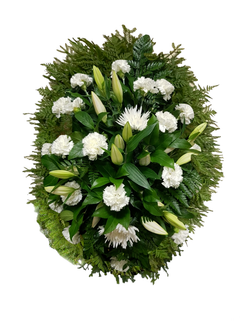 Траурный венок из живых гвоздик, лилий и хризантем (ВЖ-21)