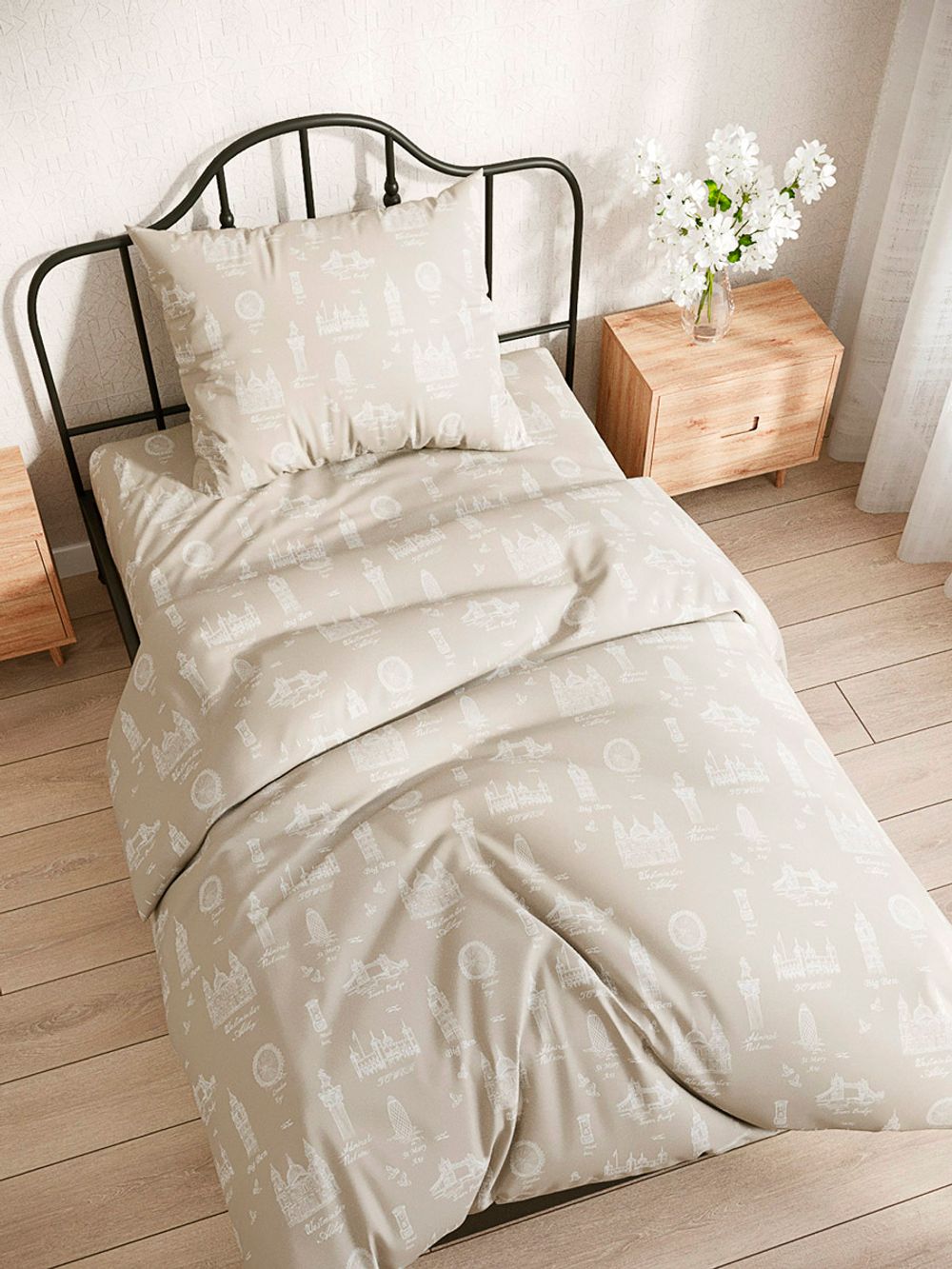 Простынь на резинке Сказка "Туманный альбион" 90х200 см, перкаль