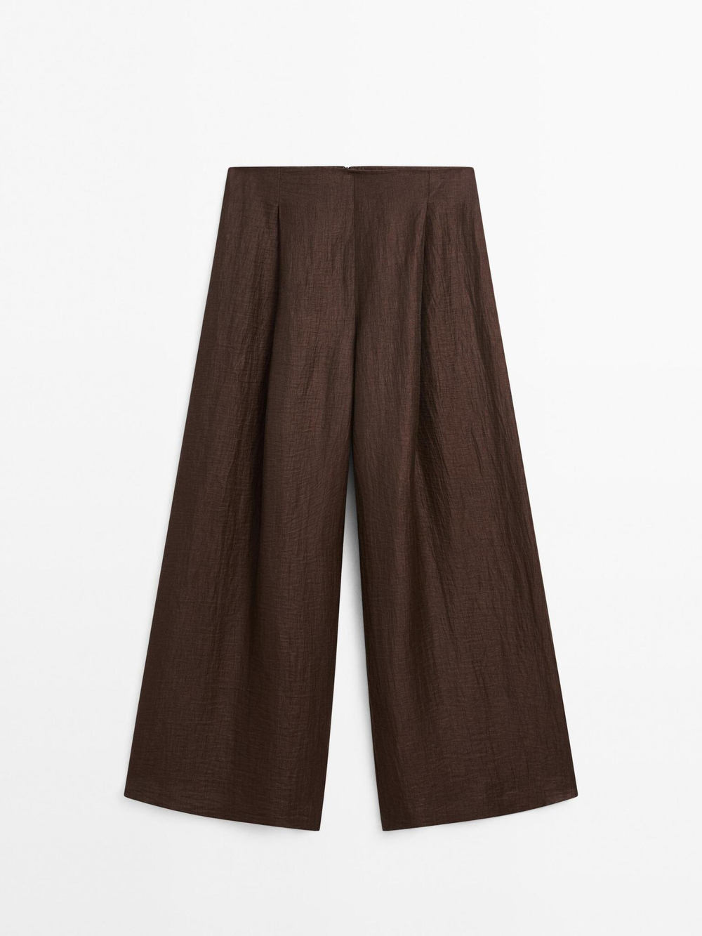 Massimo Dutti Брюки из смесового льна с широкими штанинами, коричневый