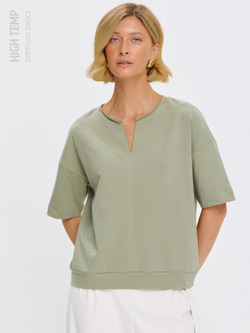 Плотная футболка из футера 2-нитки с V-вырезом HIGH TEMP