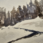 Картина авторская акварельная в паспарту 21х30 см на стену для интерьера "Зимний ручей"