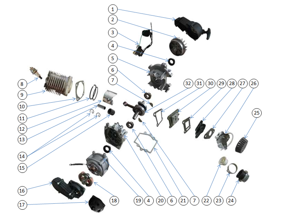 Запчасти двигателя к квадроциклу MOTAX Grizlik X16