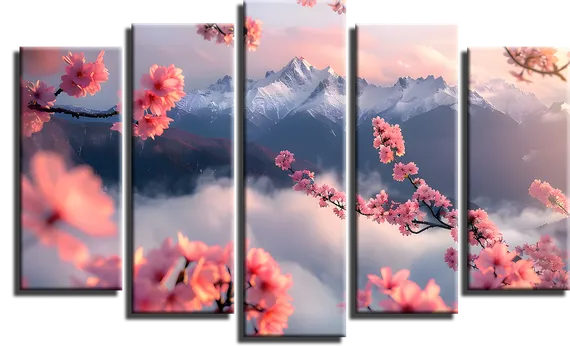 Модульная картина "Сакура в горах"
