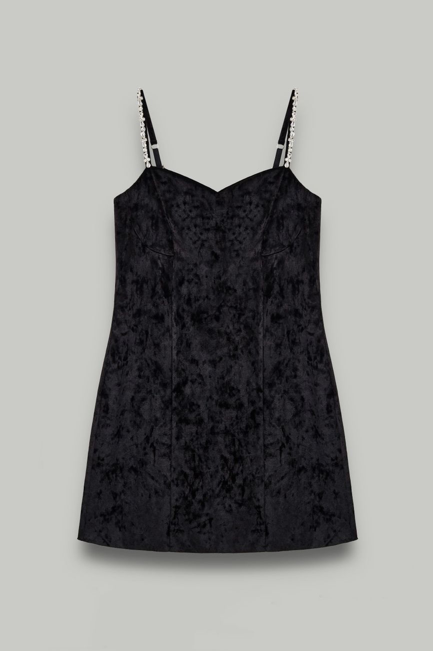 Платье мини из бархата, черный