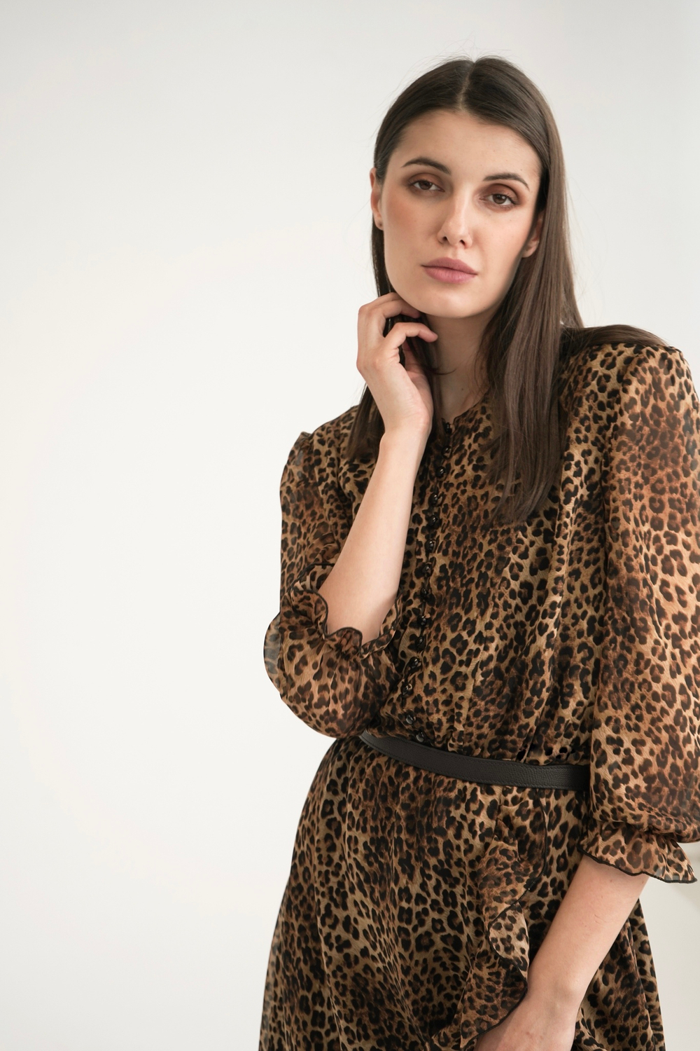 Платье с воланом Леопард