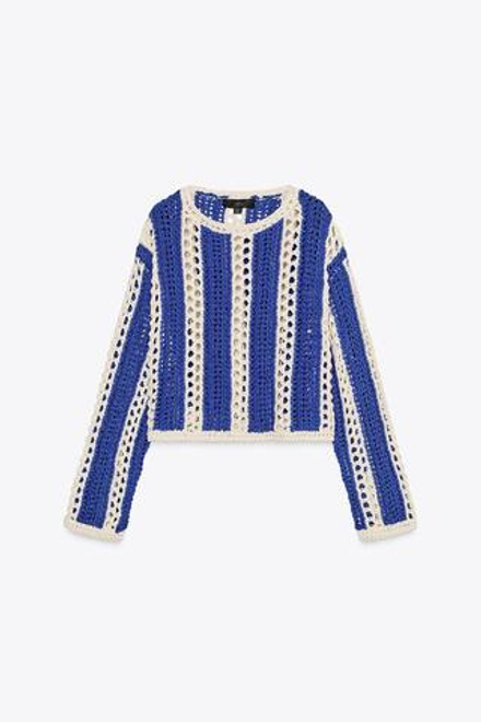 ZARA УКОРОЧЕННЫЙ СВИТЕР ИЗ КРУЖЕВА КРОШЕ, РАЗНОЦВЕТНЫЙ