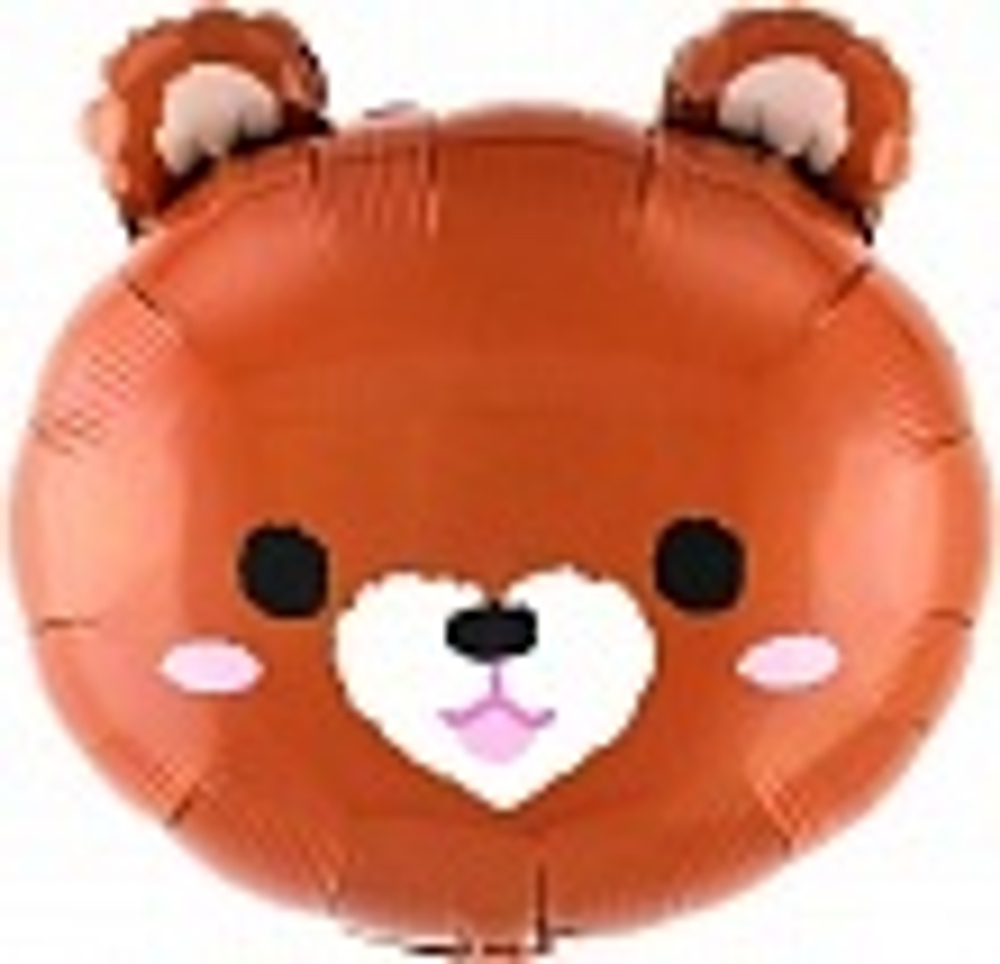 Шар (22""/56 см) Фигура, Голова, Милый мишка, Коричневый, 1 шт. А122