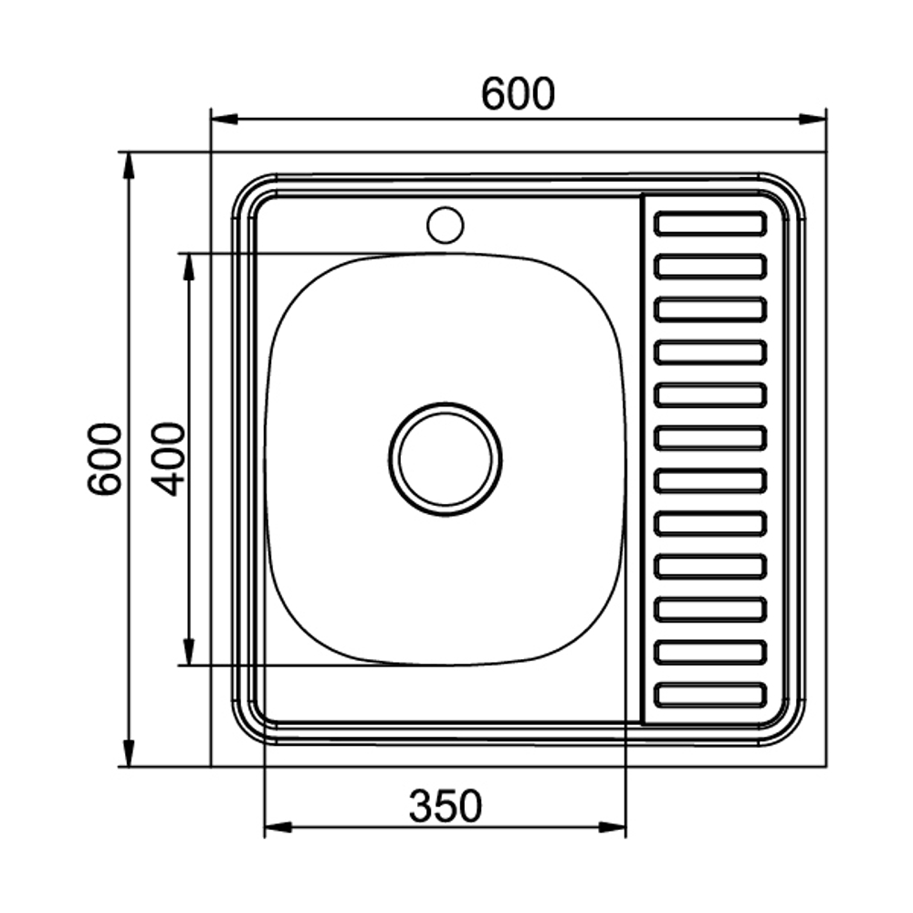 Мойка 60х60 (0,6) лев вып 3 1/2 MIXLINE 16см  с сифоном