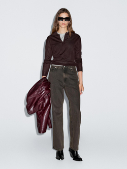 Massimo Dutti Свитер с воротником-поло, коричневый