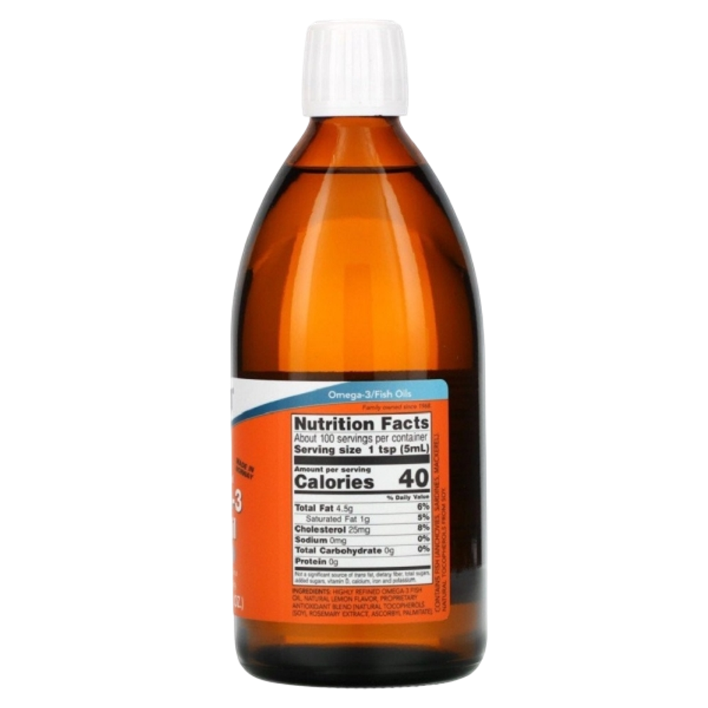Now Foods Omega-3 Fish Oil lemon 500 ml, Жидкая Омега 3 со вкусом лимона