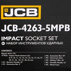 Набор инструментов ударных 26пр. 1/2''(6гр.) (8-32мм, Cr-Mo), в металлическом кейсе JCB JCB-4263-5MPB