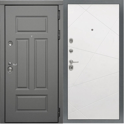 Входная дверь с шумоизоляцией Сударь МД-47 Ясень графит / Лучи Софт белый ( белый матовый, без текстуры)