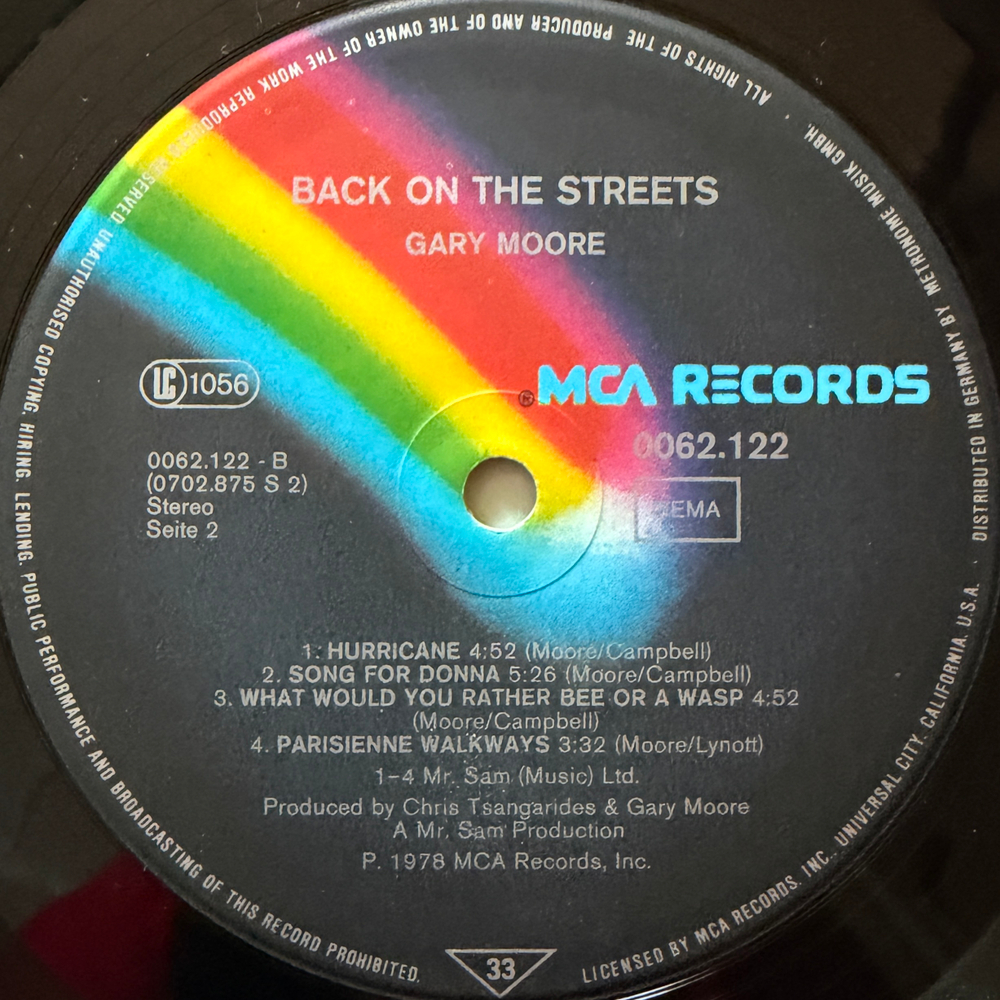 Gary Moore ‎– Back On The Streets (Германия 1978г.) Т