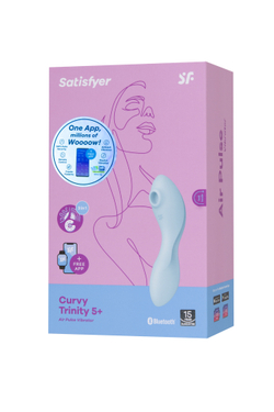 Вакуумный стимулятор клитора с вибрацией Satisfyer Curvy Trinity 5+ Connect App, голубой, 16,5 см