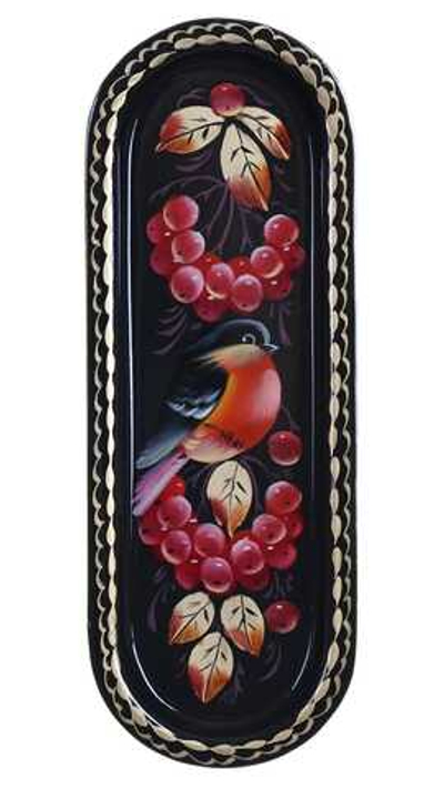 Жостовский поднос декоративный, размер 21х8 см (A4), металлический