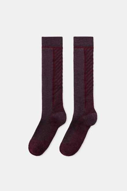 ZARA ДЛИННЫЕ ШЕРСТЯНЫЕ НОСКИ, БОРДОВЫЙ