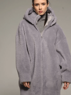 Шуба чебурашка из шерсти, серая, Severina