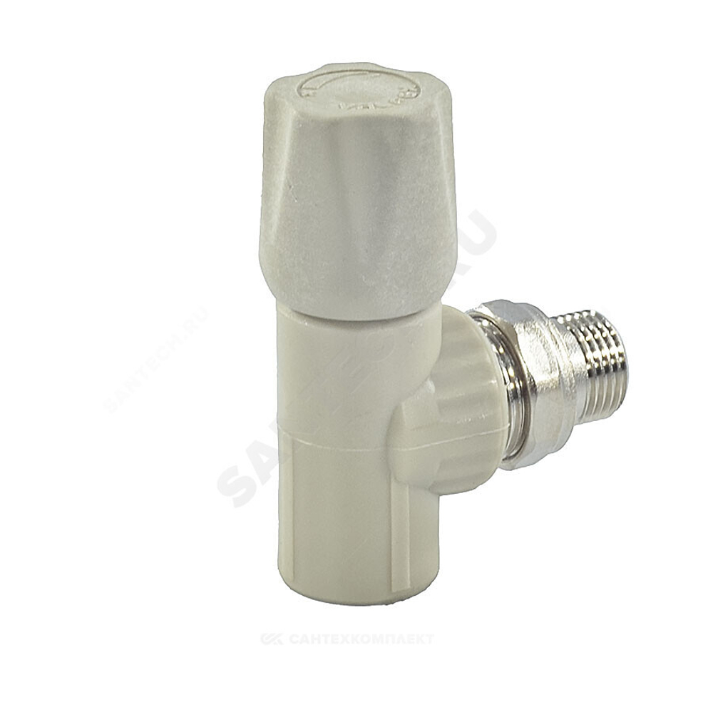 Клапан (вентиль) PP-R запорный серый Дн 20х1/2" Ру25 НР угловой для радиатора VALFEX 1014720012Г