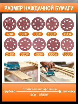 Шлифовальные круги 125мм , на липучке Р40 - Р1500 , 100 штук инструменты , для угловых шлифмашин