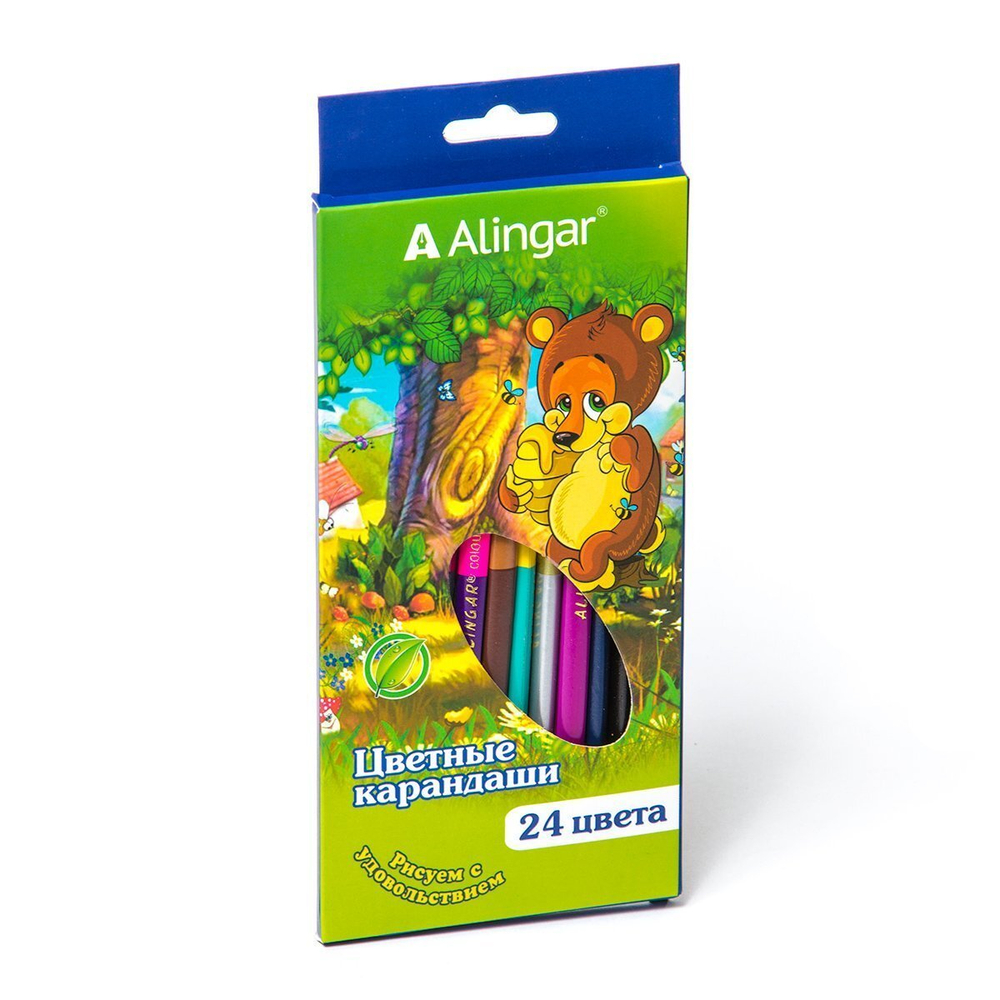 Карандаши цветные двусторонние Alingar 12/24 цв., "Сказочный мир" деревянные, трехгранные, заточенные, золото=серебро, грифель 3.0 мм, картон. уп., европод.