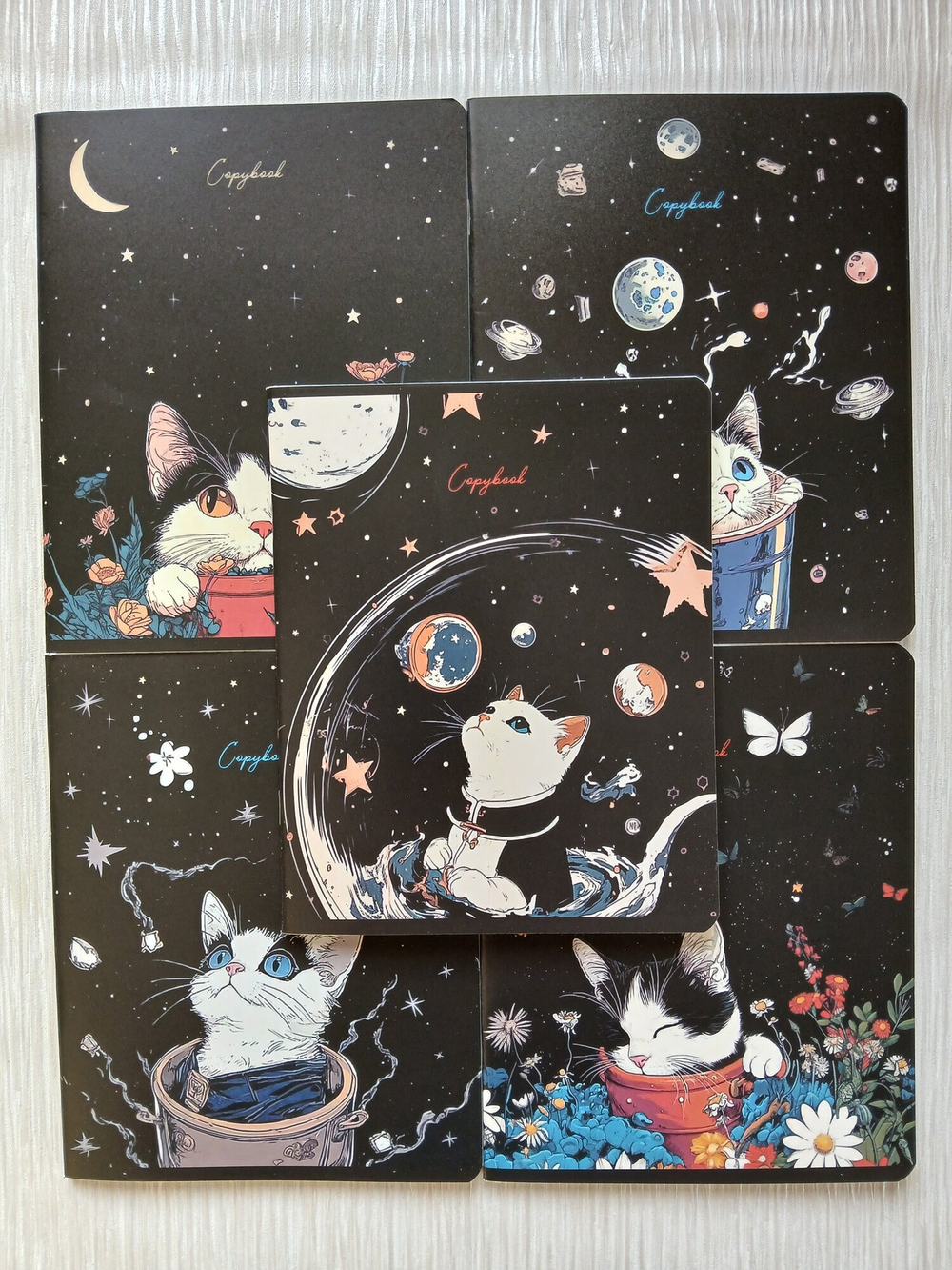 Тетрадь 48 листа А5+.  "Котобезумие", общая, клетка. Формат А5+ (163*203 мм). Арт.120046. С полями. Комплект 5 шт.