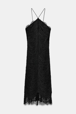 ZARA ДЛИННОЕ ПЛАТЬЕ С БАХРОМОЙ ZW LIMITED EDITION, ЧЕРНЫЙ