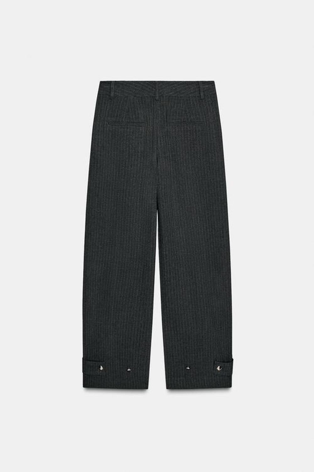 ZARA БРЮКИ В ТОНКУЮ ПОЛОСКУ С РЕГУЛИРУЕМЫМИ МАНЖЕТАМИ, СЕРЫЙ