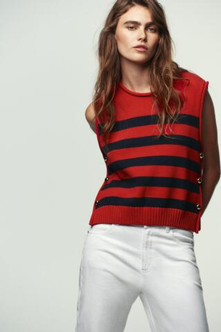 ZARA ТРИКОТАЖНЫЙ ЖИЛЕТ С БОКОВЫМИ ПУГОВИЦАМИ, ПОЛОСКИ