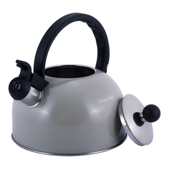 Чайник 2,5 л из нержавеющей стали со свистком Kamille KM-0679 и черной бакелитовой ручкой