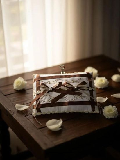 Подушечка для колец белая шоколадная. Размер: 14х19.5см