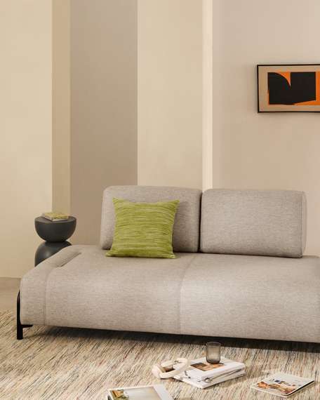 2-местный модуль дивана Compo из шенилла серо-бежевого цвета с черным каркасом, 200 см