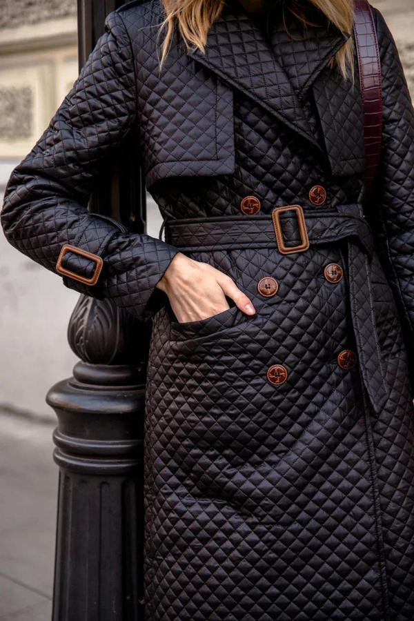 Тренч стеганый черный осень