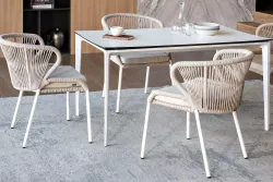 "Малага" обеденная группа на 4 персоны со стульями "Милан", каркас белый, роуп бежевый