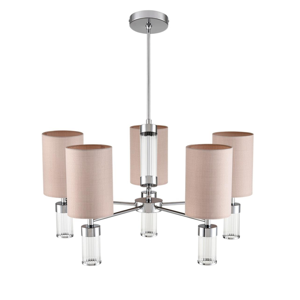 6585/5 MODERNI LN26 060 хром/бежевый, металл/текстиль, стекло Люстра подвесная E14 5*40W 220V ARNIKA