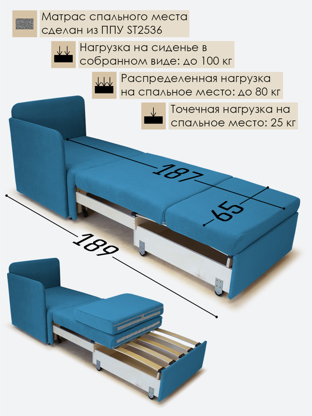 Кресло-кровать "Миник" с правым подлокотником, под правую руку