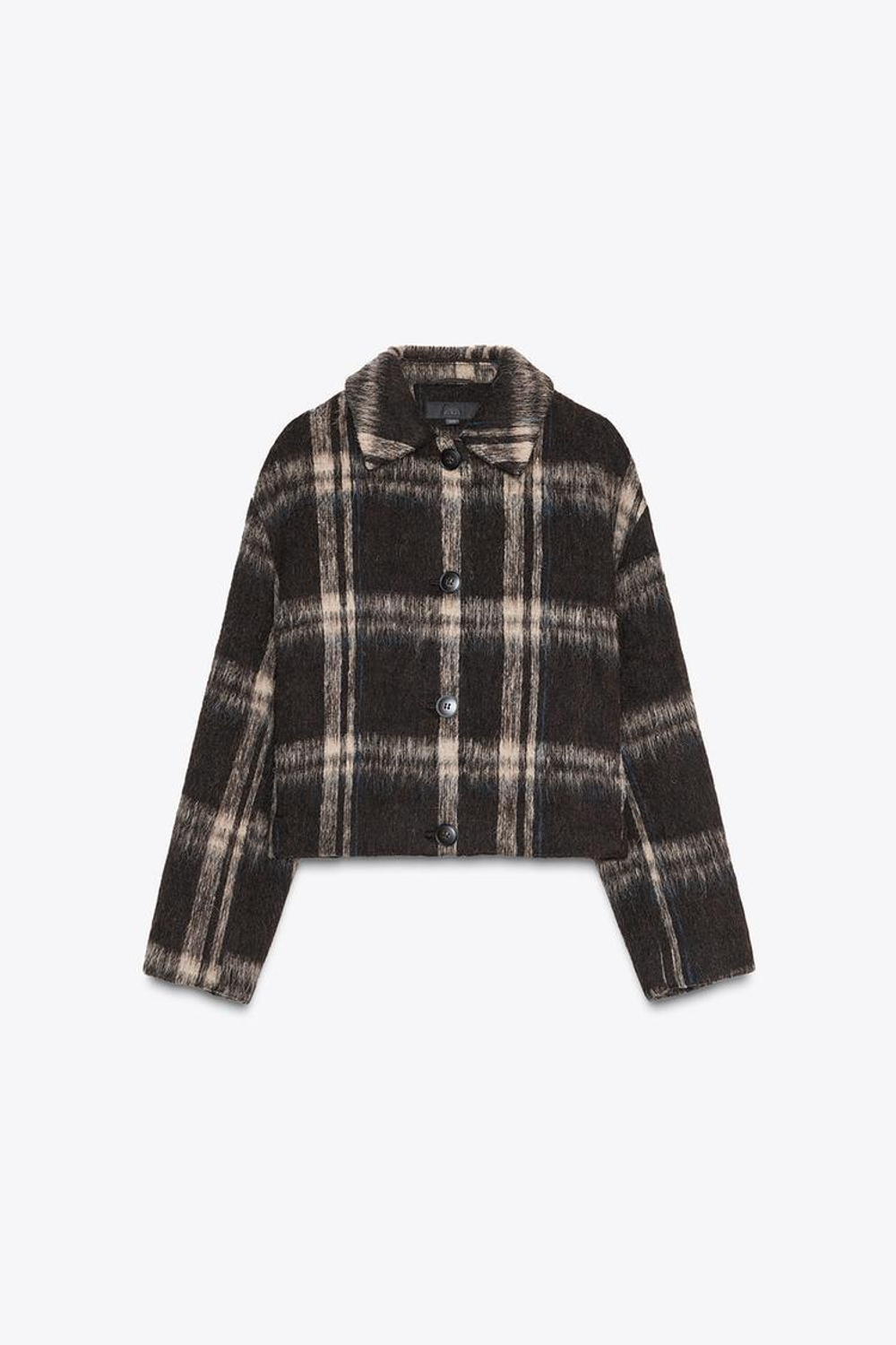 ZARA КУРТКА В КЛЕТКУ ИЗ ТКАНИ С 30% ШЕРСТИ, ЧЕРНЫЙ