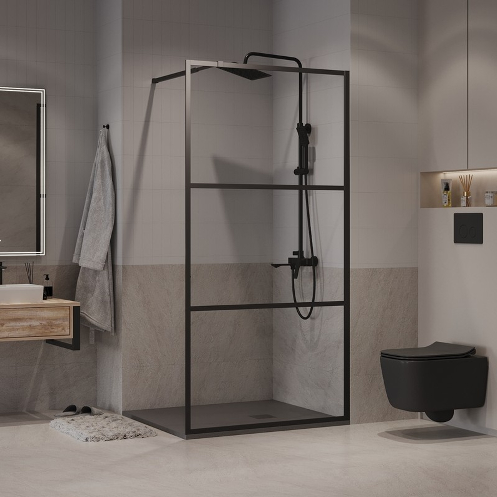 Душевая перегородка Niagara Nova NG-688-90BLACK (90х195) черный матовый,стекло прозрачное,1 место