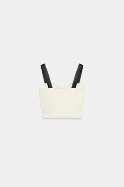 ZARA ТРИКОТАЖНЫЙ ТОП С КОНТРАСТНЫМИ БРЕТЕЛЯМИ, ЭКРЮ