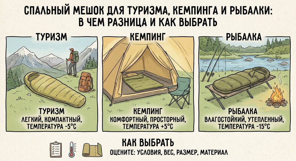 Спальный мешок для туризма, кемпинга и рыбалки: в чем разница