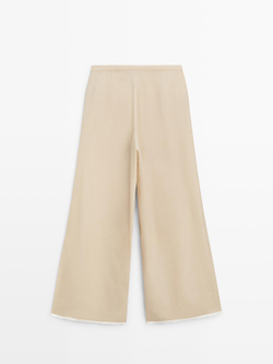 Massimo Dutti Брюки прямого кроя из контрастной льняной смеси, бежевый