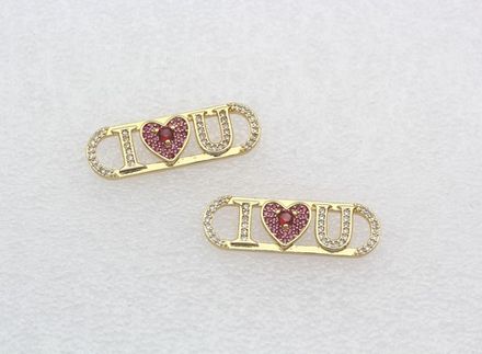 Коннектор-подвеска "I love you" 30мм, со стразами