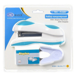 Степлер канцелярский Basir с антистеплером и скобами, 24/6 и 26/6 на 30 листов, серия "Ученик" 13.5*3.5*3 см, ассорти