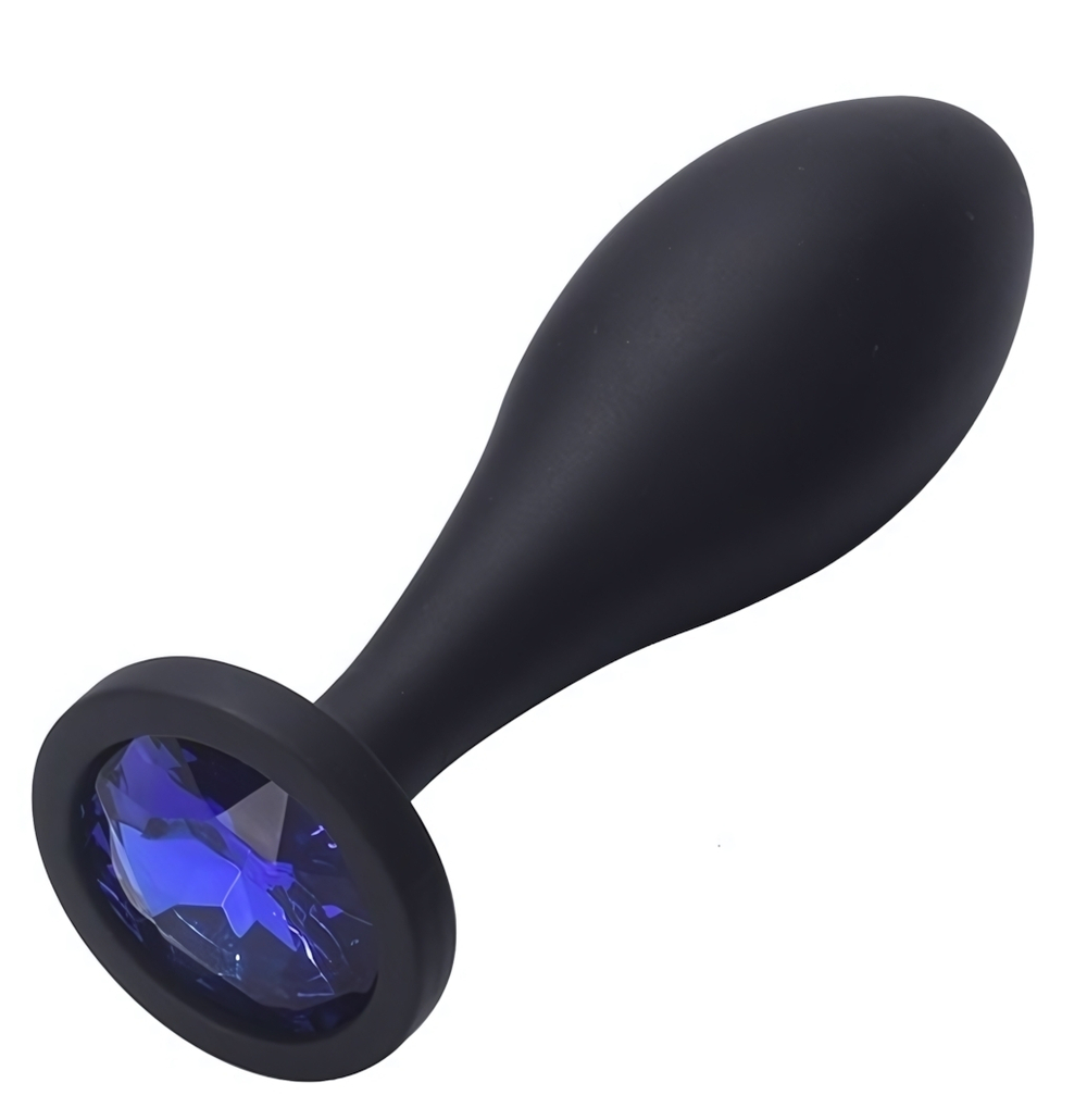Анальная втулка черная с кристаллом Large синий 11 см