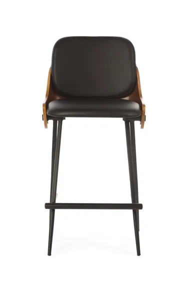 Полубарный стул Dune 65 см, черная экокожа, спинка орех